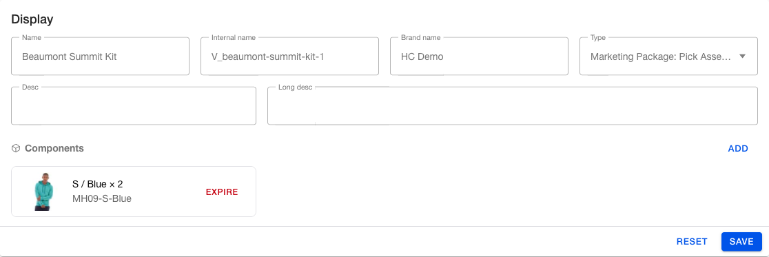 Display card staging a demo OMS product as a quantity-two component of Beaumont Summit Kit